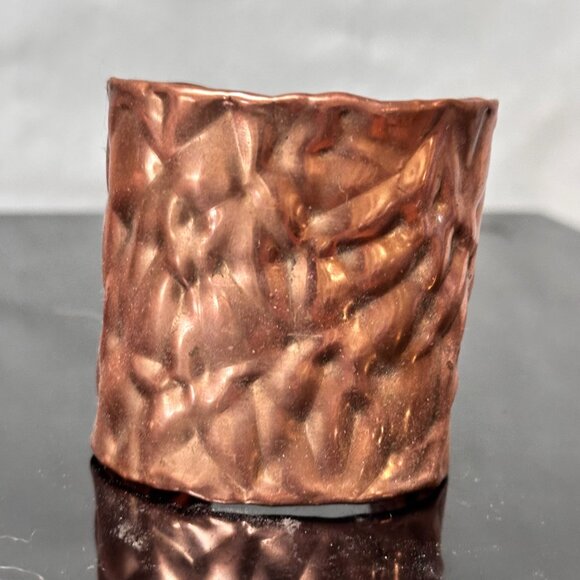 Solid Copper Cuff Bracelet Brutalist Modernist Handmade Statement Rustic Crinkle - Picture 4 of 13